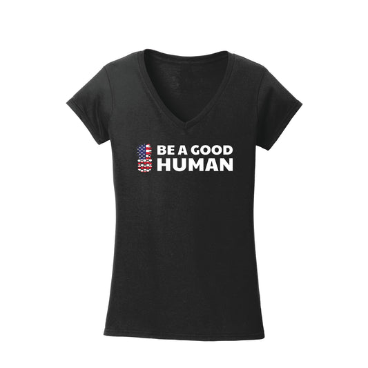 Be A Good Human American Flag WOMEN'S V-NECK