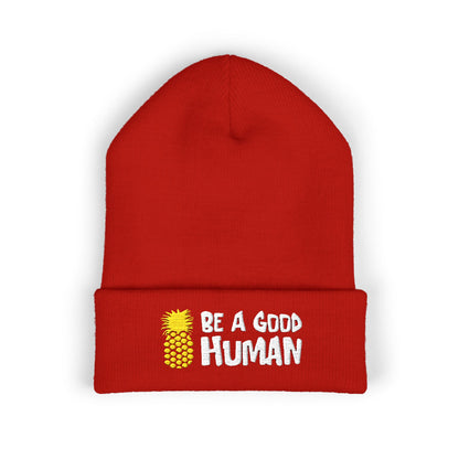 Be A Good Human Cartoon Embroidered Beanie