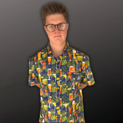 21 Pineapples "Martini & Beer Glass" Button Up