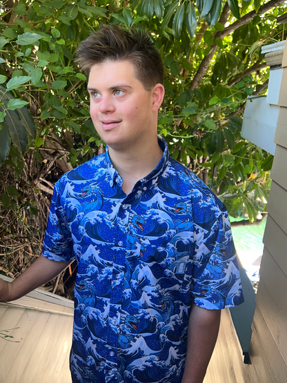 21 Pineapples "Blue Dragon" Button Up