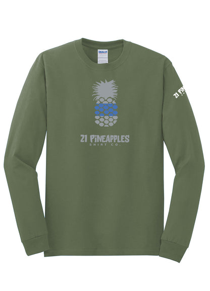 21 Pineapples Blue Stripe Long Sleeve Tee