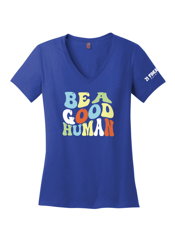 Be A Good Human Groovy Women's V-Neck Tee