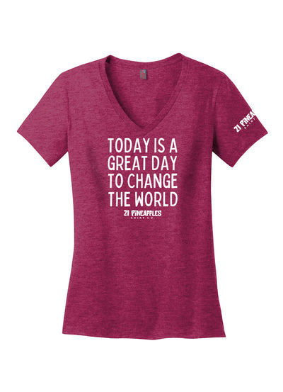 Great Day To Change The World Women's V-Neck Tee