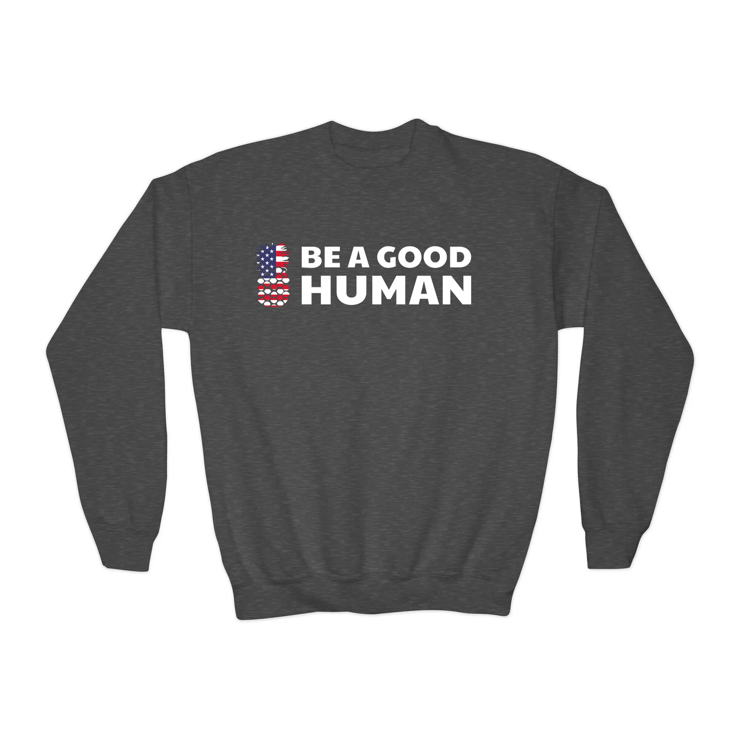 Be A Good Human American Flag YOUTH Crewneck