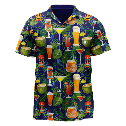 21 Pineapples "Martini & Beer Glass" Button Up