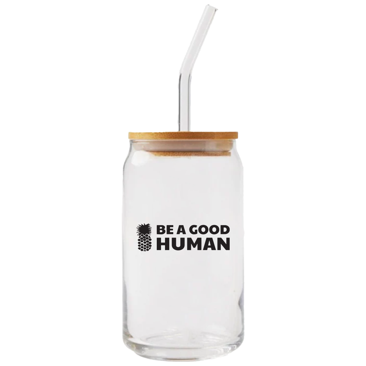 Be A Good Human Glass Cup with Straw