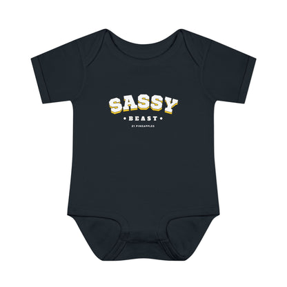 Sassy Beast Varsity White Onesie