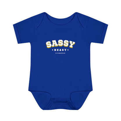 Sassy Beast Varsity White Onesie