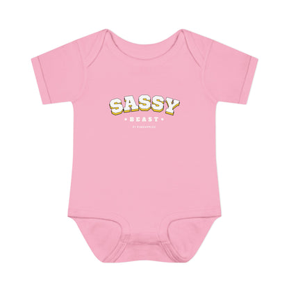 Sassy Beast Varsity White Onesie