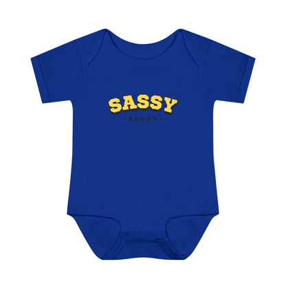 Sassy Beast Varsity Yellow Onesie