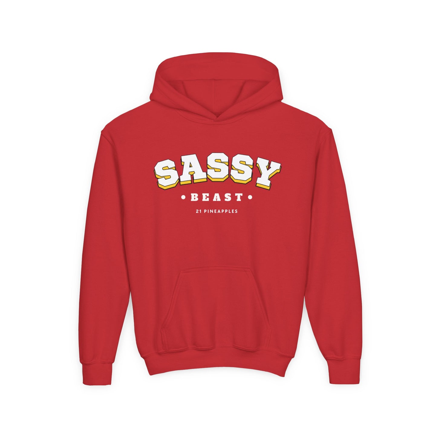 Sassy Beast Varsity White YOUTH HOODIE