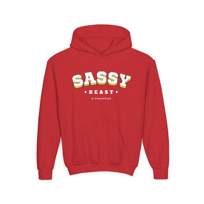 Sassy Beast Varsity White YOUTH HOODIE