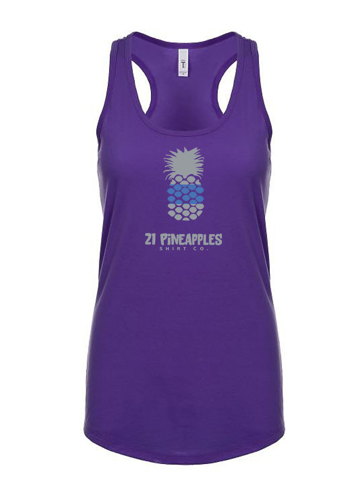 21 Pineapples Blue Stripe Women's Racerback Tank