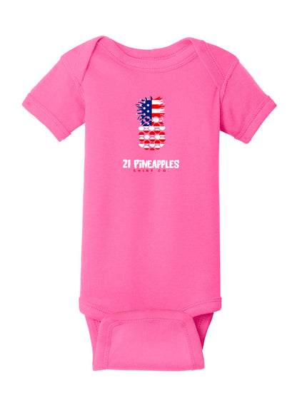 21 Pineapples American Flag Baby Onesie