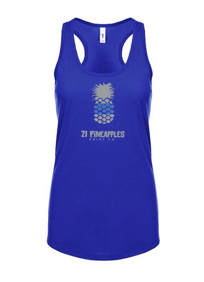 21 Pineapples Blue Stripe Women's Racerback Tank