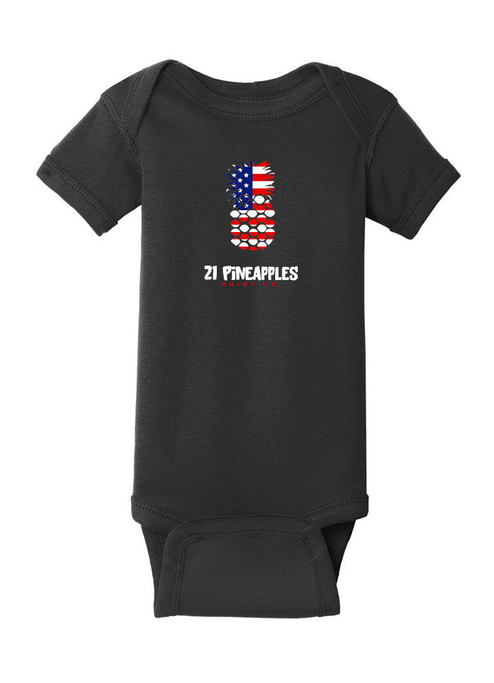 21 Pineapples American Flag Baby Onesie