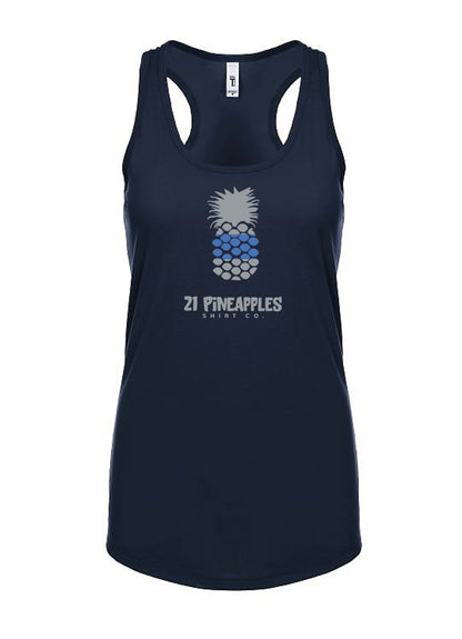 21 Pineapples Blue Stripe Women's Racerback Tank