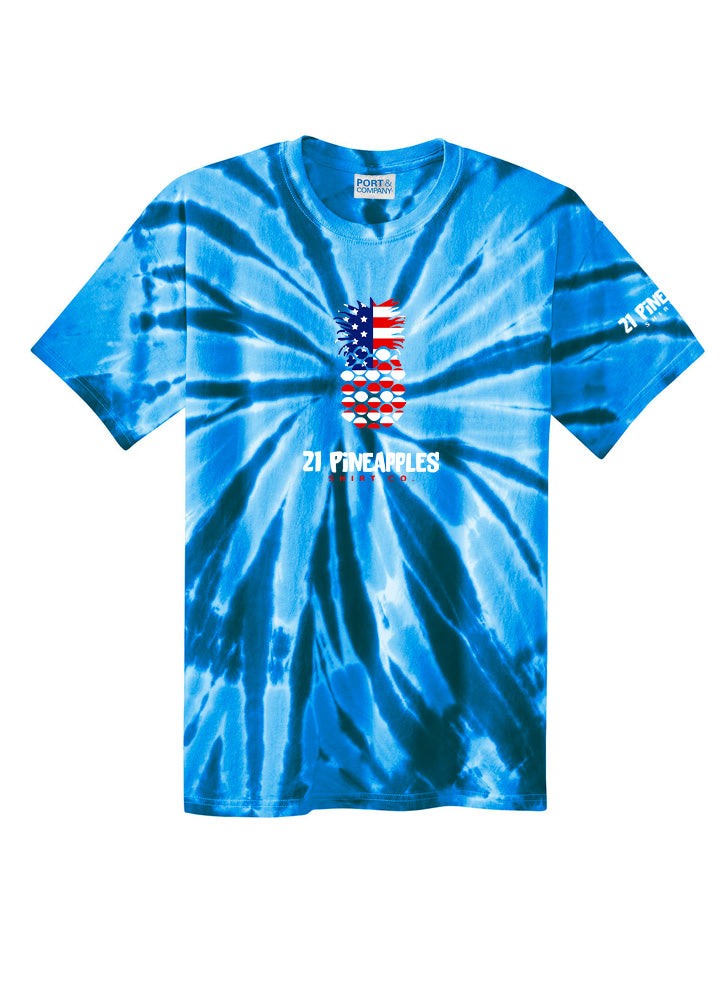21 Pineapples American Flag Unisex Tie Dye Tee