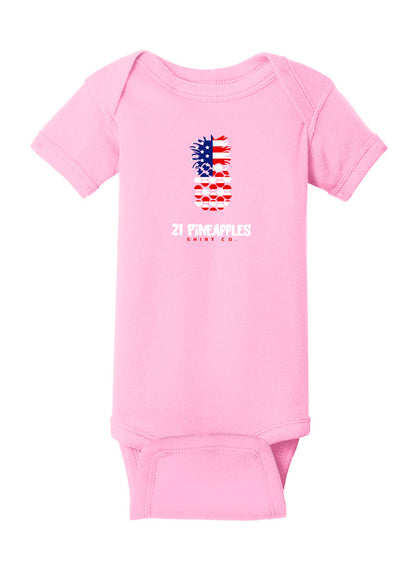 21 Pineapples American Flag Baby Onesie