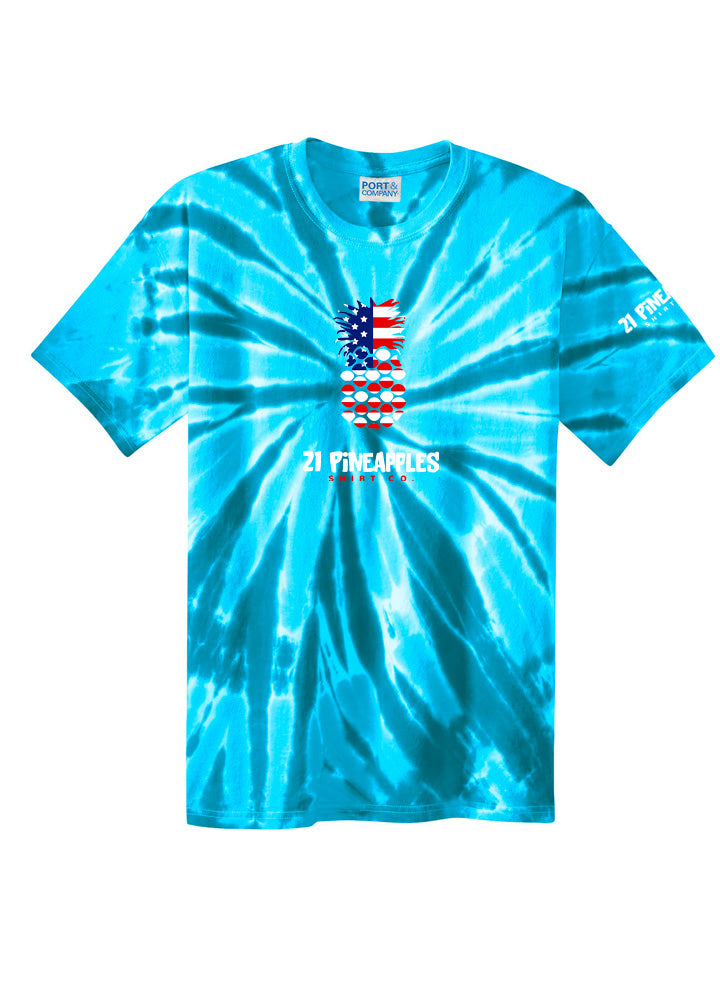 21 Pineapples American Flag Unisex Tie Dye Tee